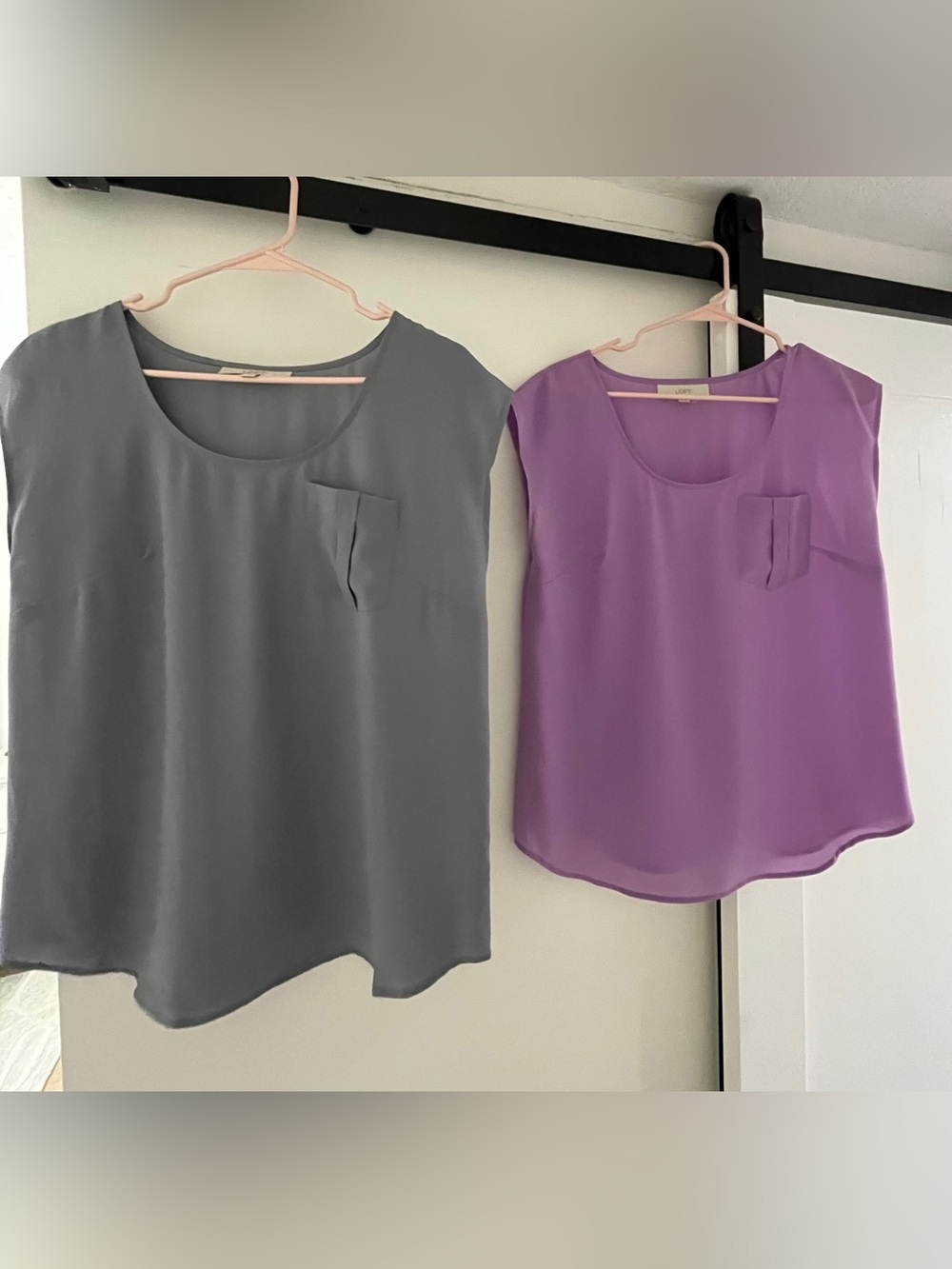Two LOFT Sleeveless Scoop Neck Pocket Blouses - Gray & Lavender